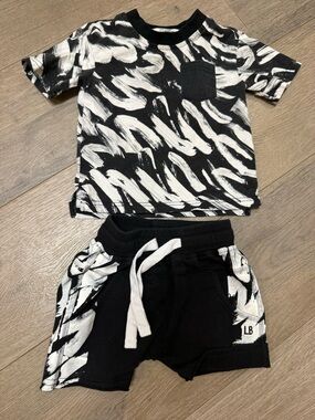 Little Bipsy Black & White Brushstroke Tee and Shorts Set